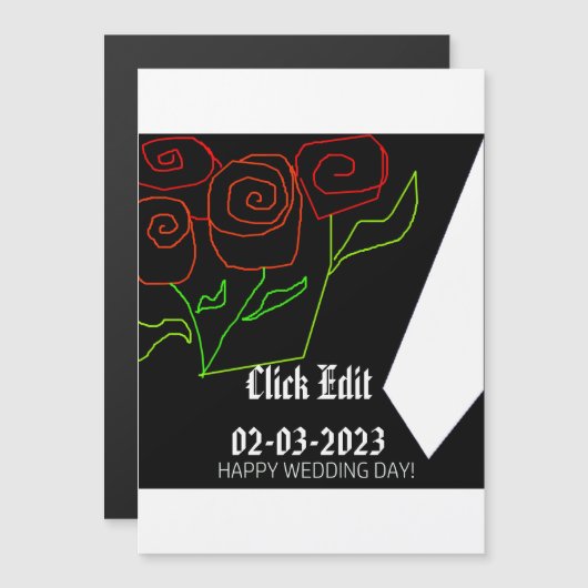 Happy Wedding Day Stropdas en Red Roses Boeket Magnetische Uitnodiging (Voorkant / Achterkant)