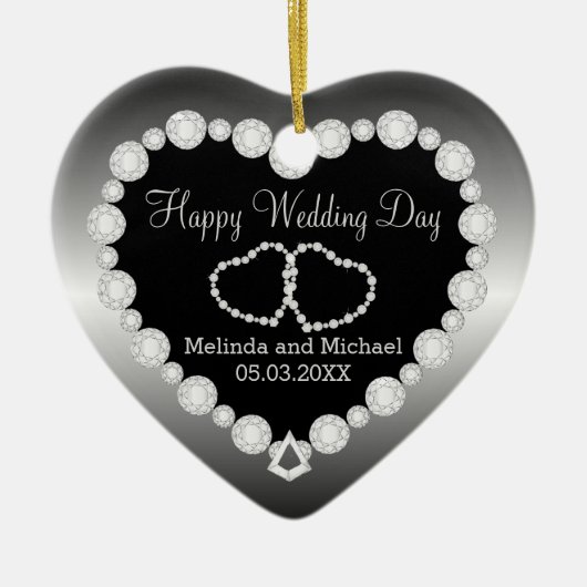 Happy Wedding Day | Zilver | DIY-tekst Keramisch Ornament (Voorkant)