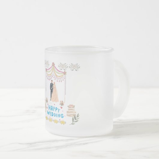 Happy Wedding Frosted Glass Coffee Mug – Romantic  Matglas Koffiemok (Voorkant rechts)
