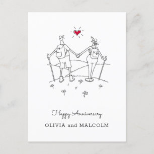Happy Wedding Hiking Jubileum Red Heart Briefkaart