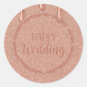 Happy Wedding in Roos Gold Faded Glitter Wedding Ronde Sticker (Voorkant)