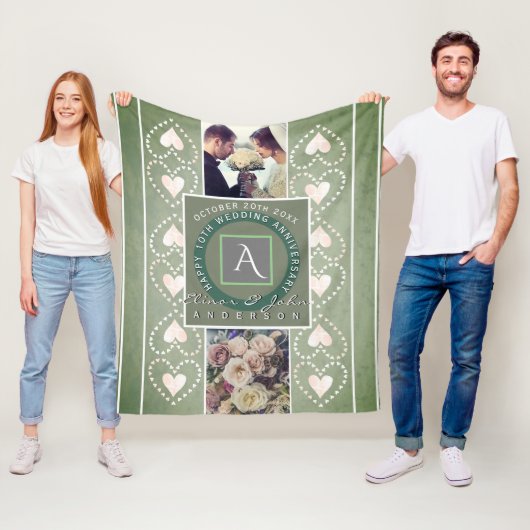 "Happy Wedding Jubileum"2 Aangepaste foto's Fleece Deken (In situ)