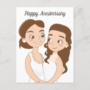 Happy Wedding Jubileum Cute Lesbian Couple Briefkaart
