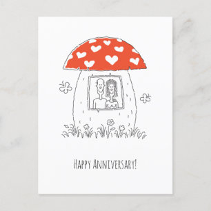 Happy Wedding Jubileum Heart Couple Mushroom Briefkaart