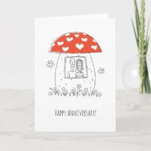 Happy Wedding Jubileum Heart Couple Mushroom Kaart