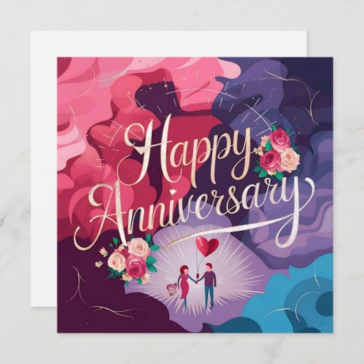 Happy Wedding Jubileum Kaarten Elegant (Voorkant / Achterkant)