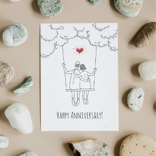 Happy Wedding Jubileum Red Heart Swing Kaart