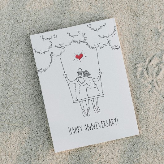 Happy Wedding Jubileum Red Heart Swing Paar Briefkaart