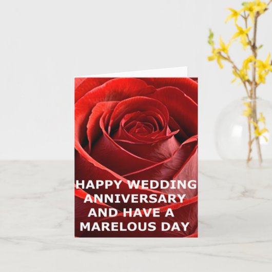 HAPPY WEDDING JUBILEUM RODE ROOS KAART (Gele Bloem)