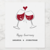 Happy Wedding Jubileum Rode Wijn Hart Etiket (Enkel label)