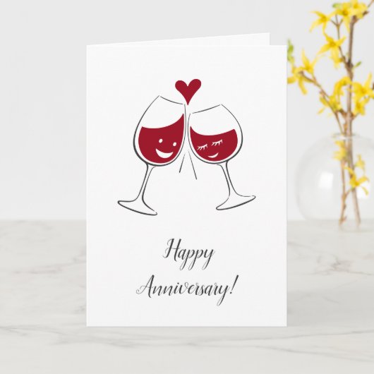 Happy Wedding Jubileum Rode Wijn Hart Kaart (Gele Bloem)