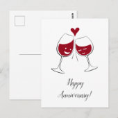Happy Wedding Jubileum Rode Wijn Hart Kaart (Voorkant / Achterkant)