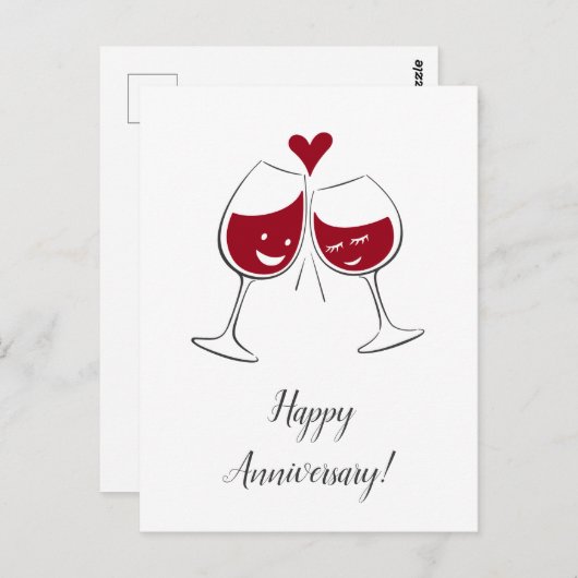 Happy Wedding Jubileum Rode Wijn Hart Kaart (Voorkant / Achterkant)