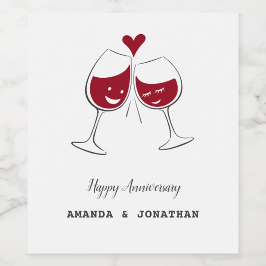 Happy Wedding Jubileum Rode Wijn Hart Wijn Etiket (Enkel label)