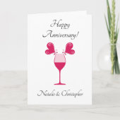 Happy Wedding Jubileum Vlinders Wijnglas Kaart (Voorkant)