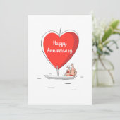 Happy Wedding Jubileum Zeilboot Red Heart Kaart (Staand voorkant)