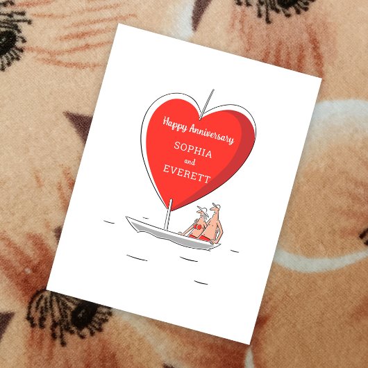 Happy Wedding Jubileum Zeilboot Red Heart Kaart