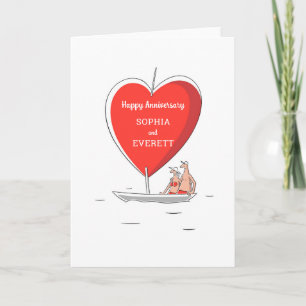 Happy Wedding Jubileum Zeilboot Red Heart Kaart