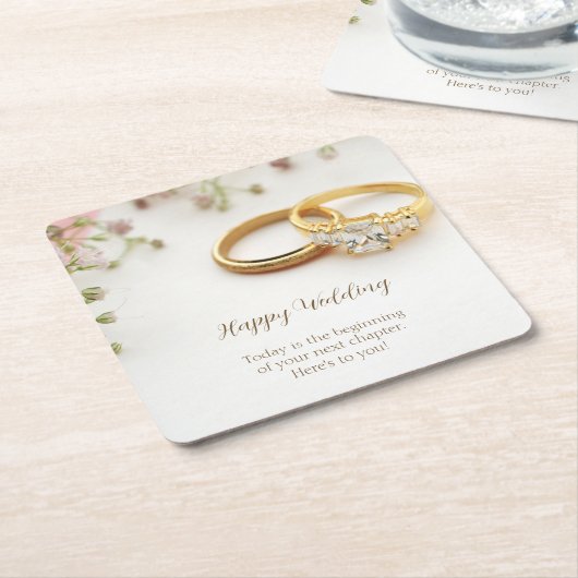Happy Wedding Kartonnen Onderzetters (Schuin)