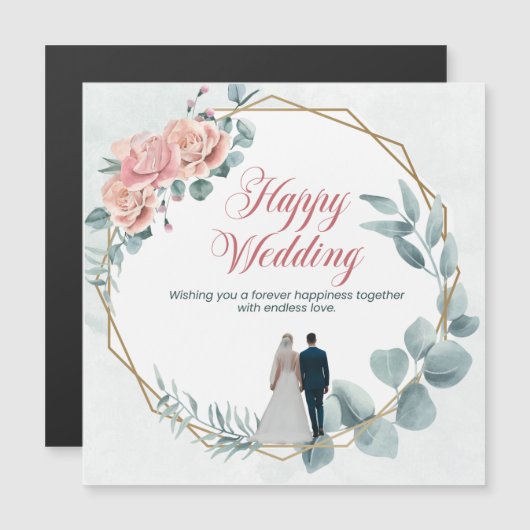 HAPPY WEDDING MAGNETISCHE UITNODIGING (Voorkant / Achterkant)