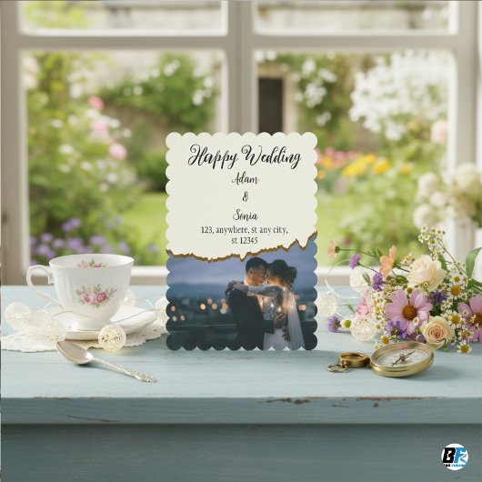 Happy Wedding Minimalist Paper Cutting With Photo Kaart