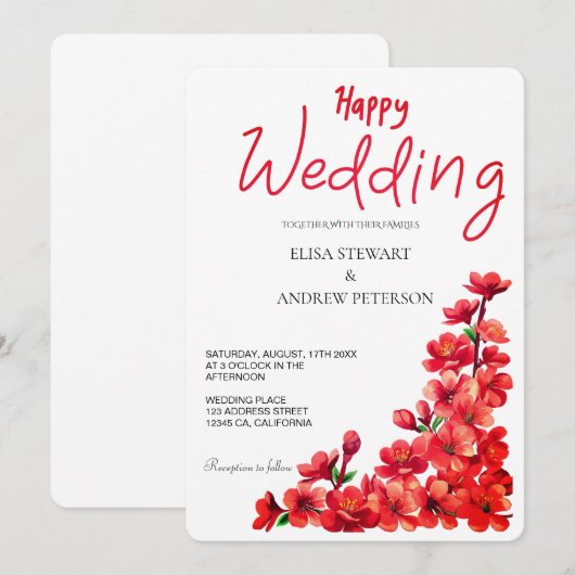 Happy Wedding Romantic Floral Wedding Kaart (Voorkant / Achterkant)