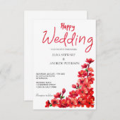 Happy Wedding Romantic Floral Wedding RSVP Kaartje (Voorkant / Achterkant)