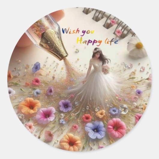 Happy Wedding Round Stickers (Voorkant)