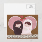 Happy Wedding (Roze/Bruin) Briefkaart (Voorkant / Achterkant)