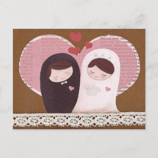 Happy Wedding (Roze/Bruin) Briefkaart (Voorkant)