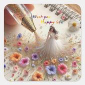 Happy Wedding Square Stickers (Voorkant)