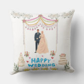 Happy Wedding Throw Pillow – White Background  Kussen (Achterkant)