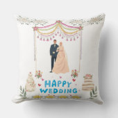 Happy Wedding Throw Pillow – White Background  Kussen (Voorkant)