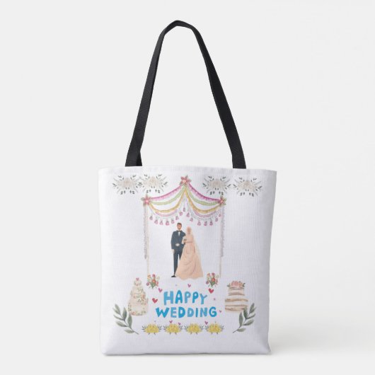 Happy Wedding Tote Bag – White Background Wedding (Achterkant)