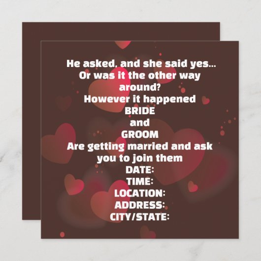 Happy Wedding Uitnodiging Tekst (Voorkant / Achterkant)