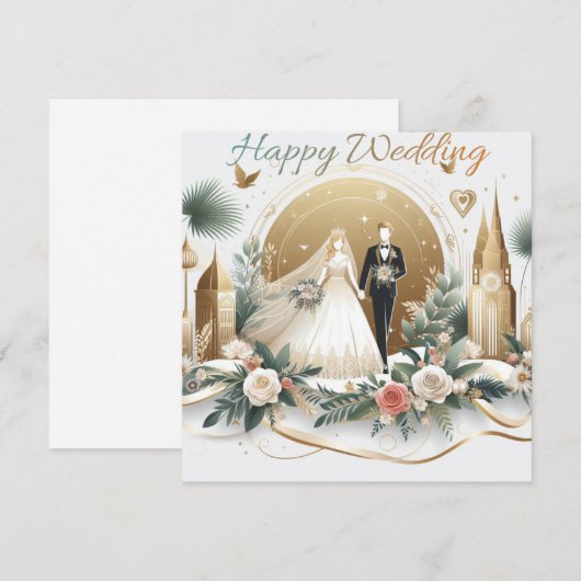 Happy Wedding Wenskaarten Feestdagenkaart (Voorkant / Achterkant)