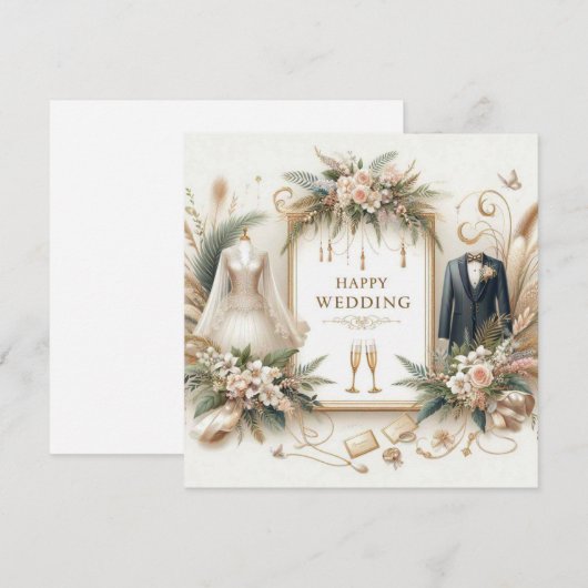 Happy Wedding Wenskaarten Feestdagenkaart (Voorkant / Achterkant)