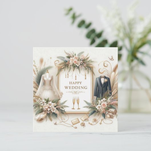 Happy Wedding Wenskaarten Feestdagenkaart (Staand voorkant)