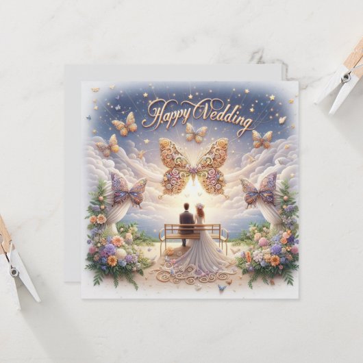 Happy Wedding Wenskaarten Kaart (Voorkant / Achterkant in situ)
