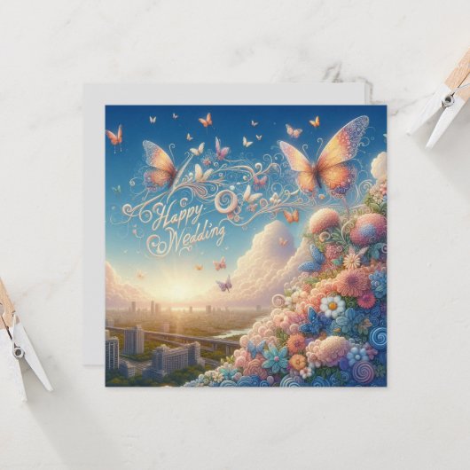 Happy Wedding Wenskaarten Kaart (Voorkant / Achterkant in situ)