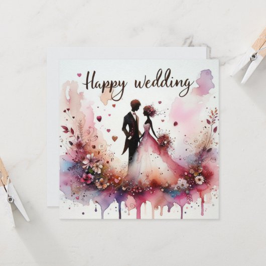 Happy Wedding Wenskaarten Kaart (Voorkant / Achterkant in situ)
