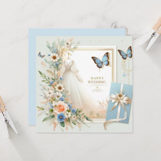 Happy Wedding Wenskaarten Kaart (Voorkant / Achterkant in situ)