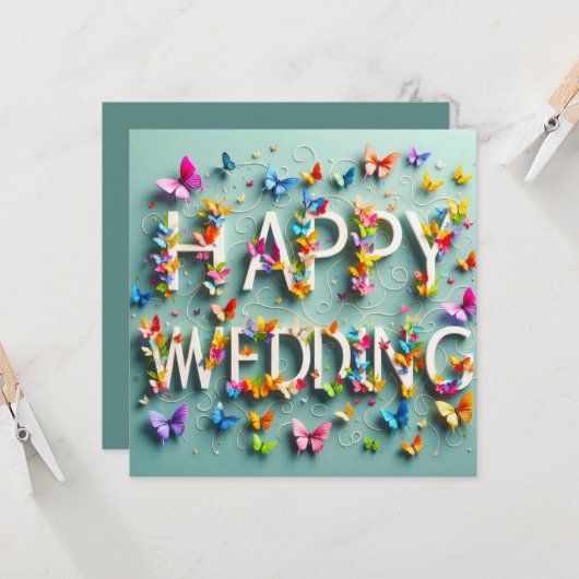 Happy Wedding Wenskaarten Kaart (Voorkant / Achterkant in situ)