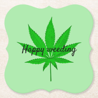 Happy Weeding Wedding Pun Kartonnen Onderzetters