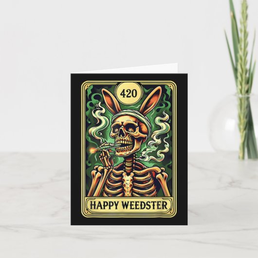 Happy Weedster Easter Skeleton Roken Wiet Tarot Kaart (Voorkant)