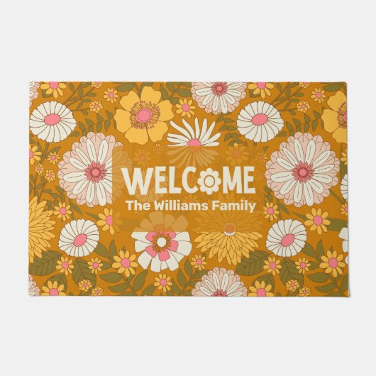 Happy "Welcome" Gellow Floral Persoonlijke Familie Deurmat (Voorkant)
