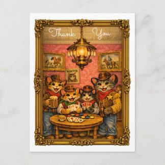 Happy Western Cowboy Cats Saloon Scene Thank You Briefkaart