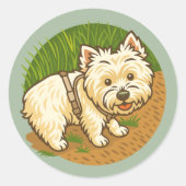 Happy Westie on Nature Trail Ronde Sticker (Voorkant)