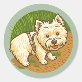 Happy Westie on Nature Trail Ronde Sticker