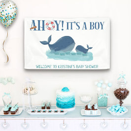 Happy Whale Ahoy Het is een Jongen Baby shower Spandoek